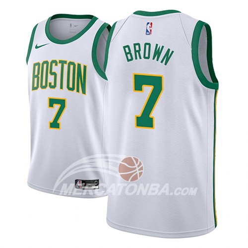 Maglia NBA Boston Celtics Jaylen Brown Ciudad 2018-19 Bianco